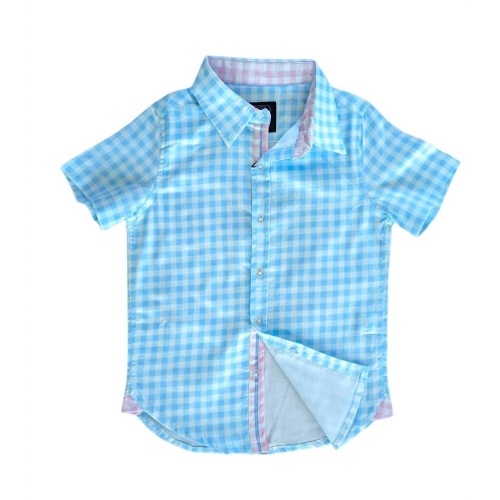 NEW TUKTUK DESIGNS boy's gingham short sleeve shirt in blue